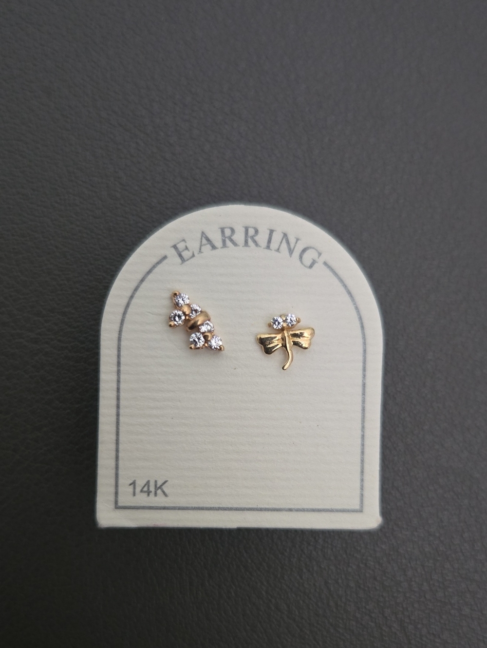14K Solid Gold Dragonfly and Butterfly Crystal Mini Stud Earrings